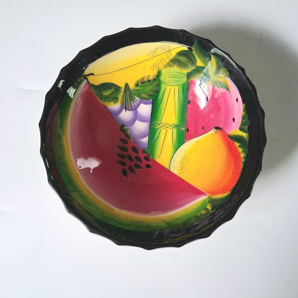 Mexican Pottery Footed Centerpiece Fruit Bowl Hand painted Decor 8" Serving Dish